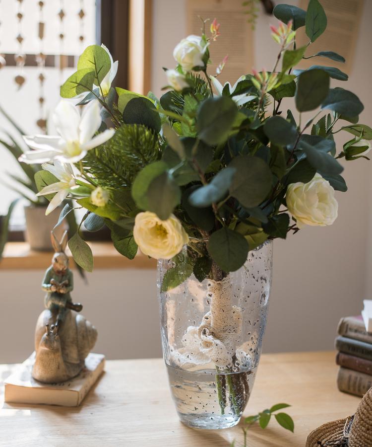 Artificial Flower Bouquet Clematis Flower in Greenery 20" Tall - RusticReach