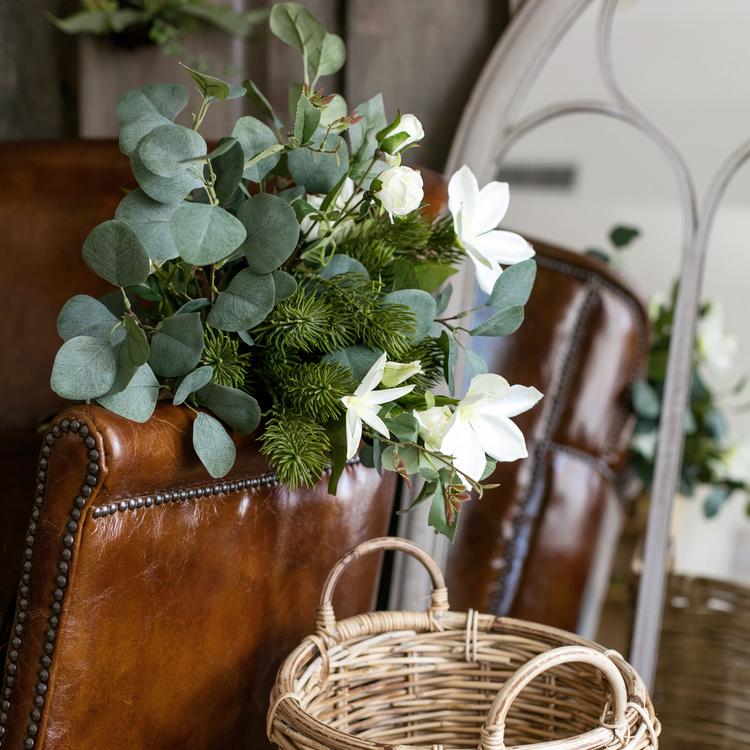 Artificial Flower Bouquet Clematis Flower in Greenery 20" Tall - RusticReach