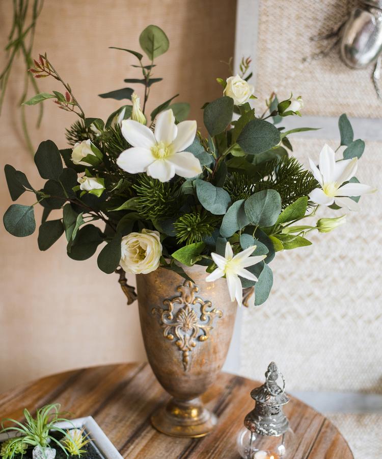Artificial Flower Bouquet Clematis Flower in Greenery 20" Tall - RusticReach