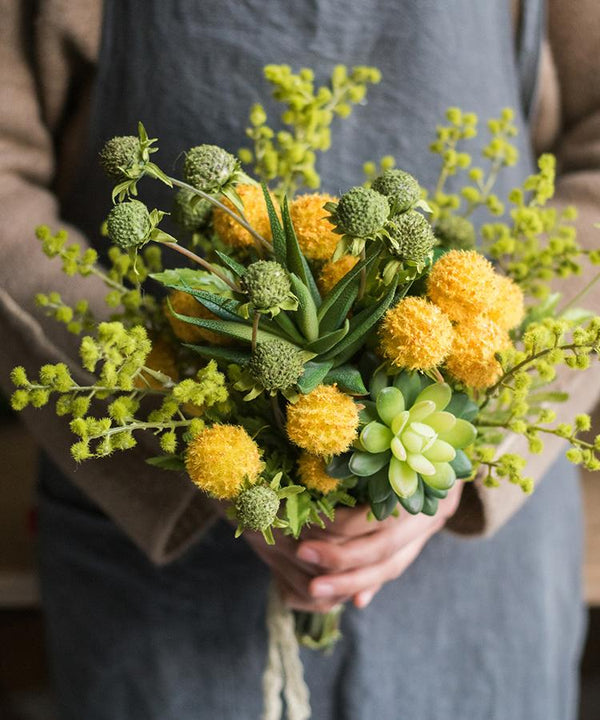 Artificial Flower Bouquet Green Yellow Spring Flowers 13" Tall RusticReach 