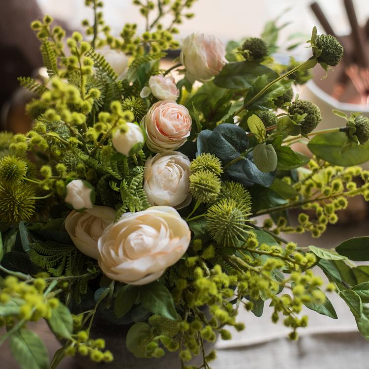 Artificial Flower Bouquet Greenery White Rose Bouquet 13" Tall - RusticReach