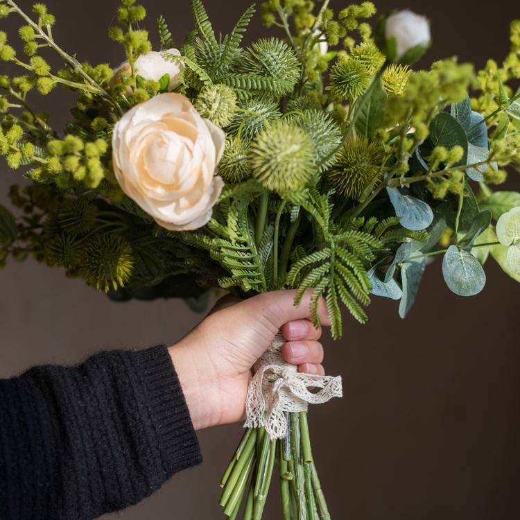 Artificial Flower Bouquet Greenery White Rose Bouquet 13" Tall - RusticReach