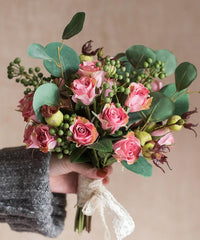Artificial Flower Bouquet Pink Rose Flower in the Greenery 12" Tall RusticReach 