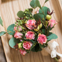 Artificial Flower Bouquet Pink Rose Flower in the Greenery 12" Tall RusticReach 