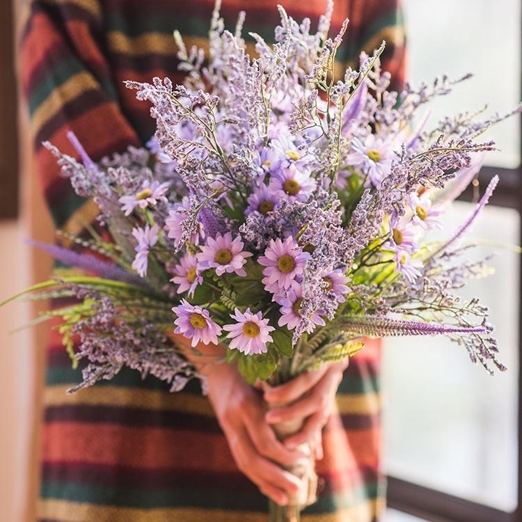 Artificial Silk Bouquet Country Flowers 20" Tall Purple - RusticReach