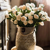 Artificial Flower Eco PE Camellia Bloom Stem Set in White 16" Tall - RusticReach
