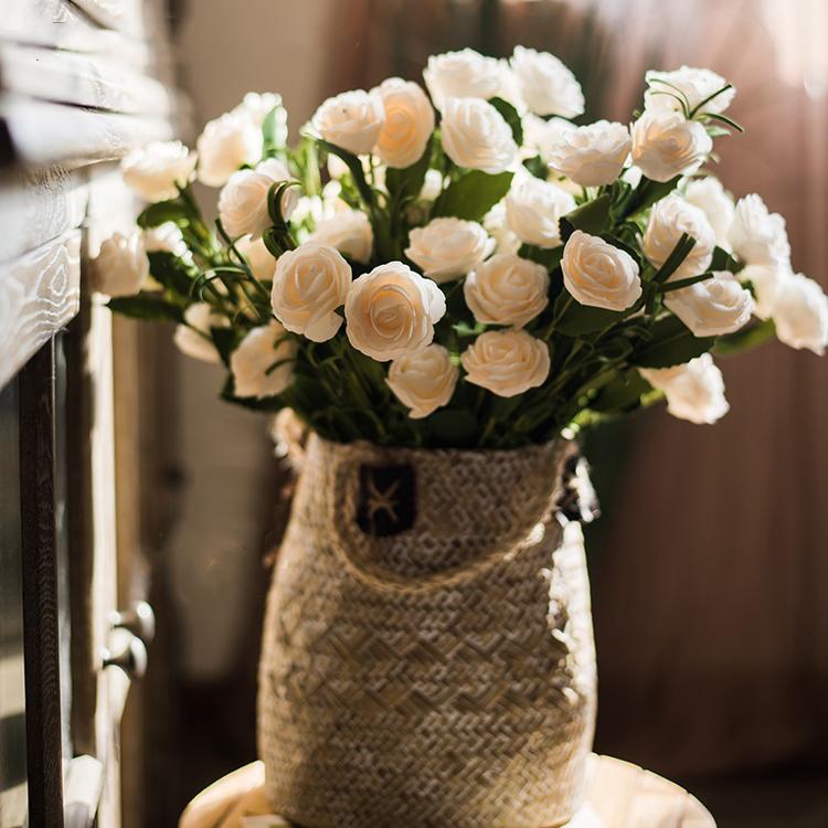 Artificial Flower Eco PE Camellia Bloom Stem Set in White 16" Tall - RusticReach