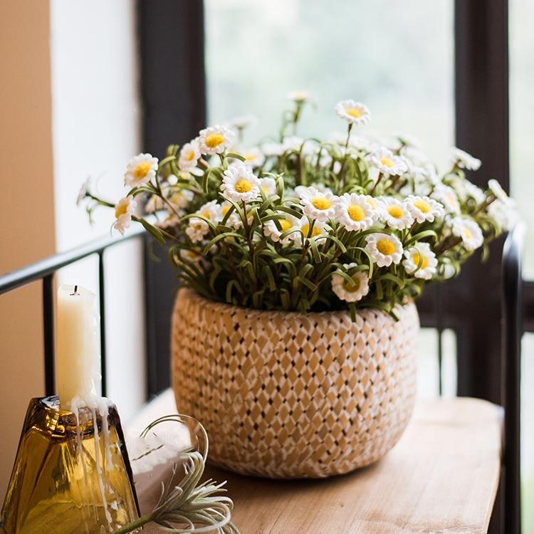 Faux Silk Artificial Flower Eco PE Small Daisy Stem Set in White 15" Tall - RusticReach