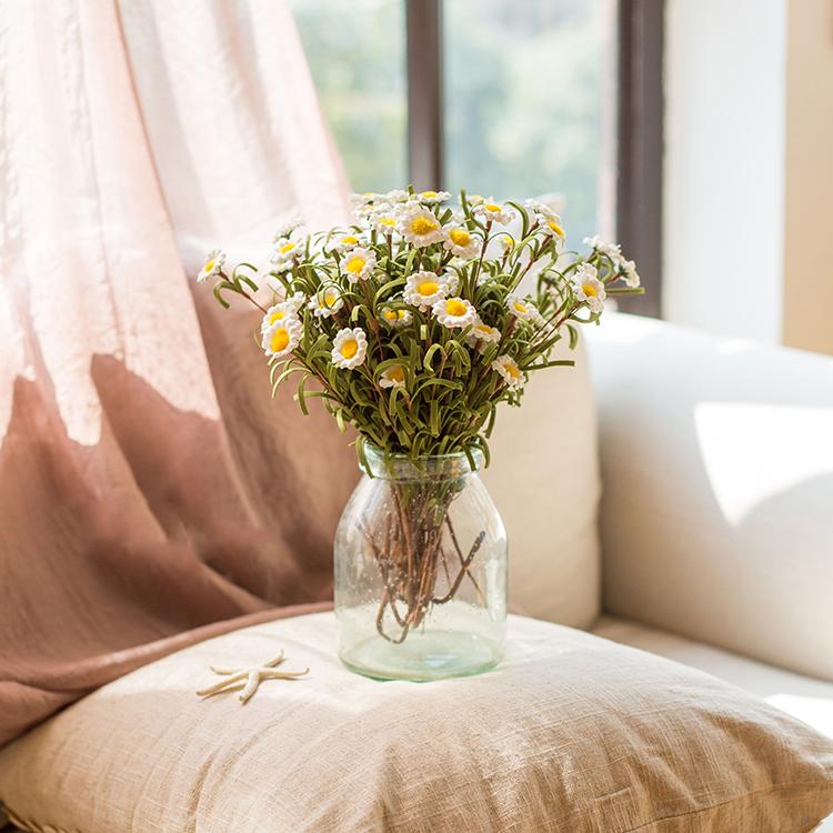 Faux Silk Artificial Flower Eco PE Small Daisy Stem Set in White 15" Tall - RusticReach