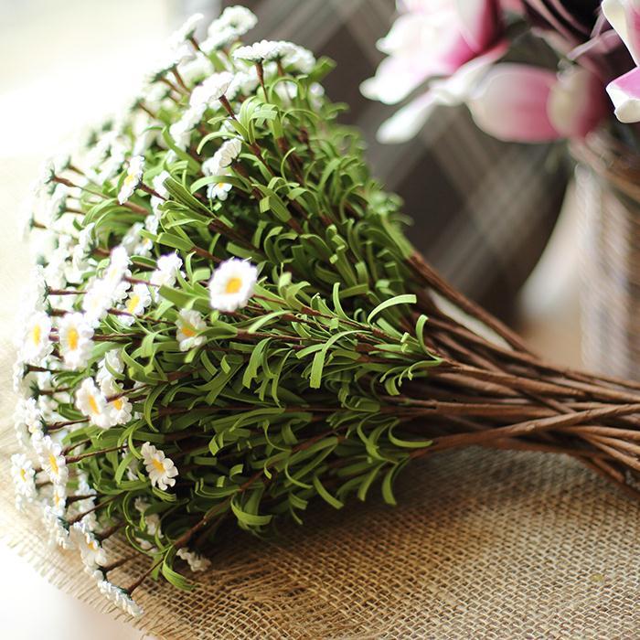 Faux Silk Artificial Flower Eco PE Small Daisy Stem Set in White 15" Tall - RusticReach