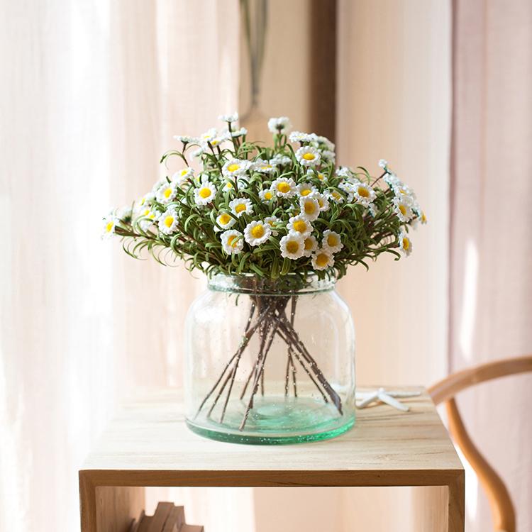 Faux Silk Artificial Flower Eco PE Small Daisy Stem Set in White 15" Tall - RusticReach