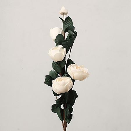 Artificial Flower PE French Rose Bloom Stem Set in White 25" Tall RusticReach 