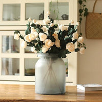 Artificial Flower PE French Rose Bloom Stem Set in White 25" Tall RusticReach 