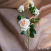 Faux Artificial Flower Silk 4 Rose Bloom Stem in Champagne Color 31" Tall - RusticReach