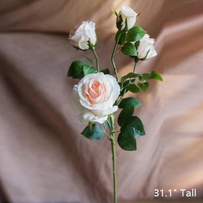 Faux Artificial Flower Silk 4 Rose Bloom Stem in Champagne Color 31" Tall - RusticReach