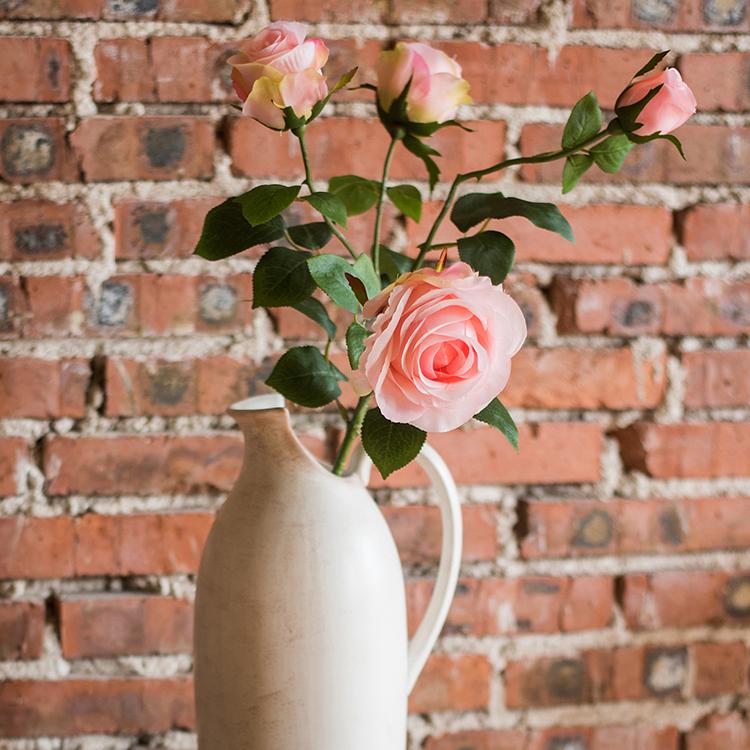 Faux Artificial Flower Silk 4 Rose Bloom Stem in Light Pink 31" Tall - RusticReach
