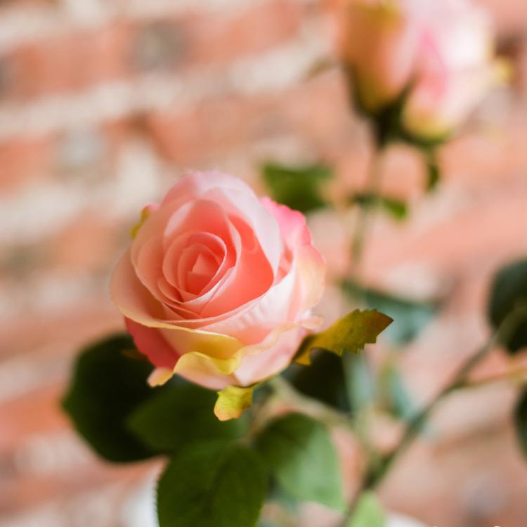 Faux Artificial Flower Silk 4 Rose Bloom Stem in Light Pink 31" Tall - RusticReach
