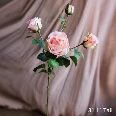 Faux Artificial Flower Silk 4 Rose Bloom Stem in Light Pink 31" Tall - RusticReach