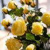 Faux Silk Artificial Flower Silk 4 Rose Bloom Stem in Yellow 31" Tall - RusticReach