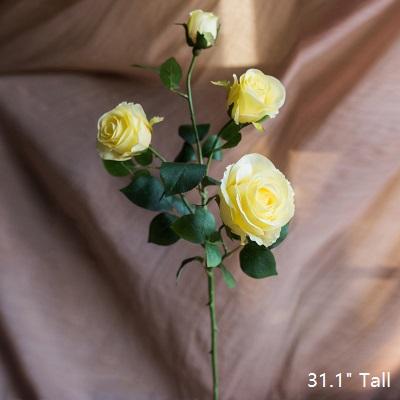 Artificial Flower Silk 4 Rose Bloom Stem in Yellow 31" Tall RusticReach 