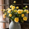 Faux Silk Artificial Flower Silk 4 Rose Bloom Stem in Yellow 31" Tall - RusticReach