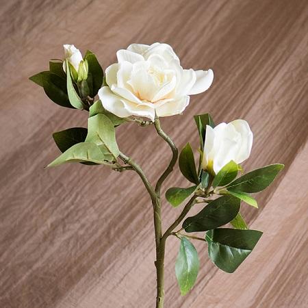 Artificial Flower Silk Gardenia Stem in Green or White 25" Tall RusticReach 