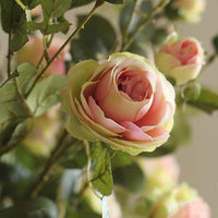 Artificial Flower Silk Rose Flower Bloom and Bud Stem in Pink 39" Tall RusticReach 