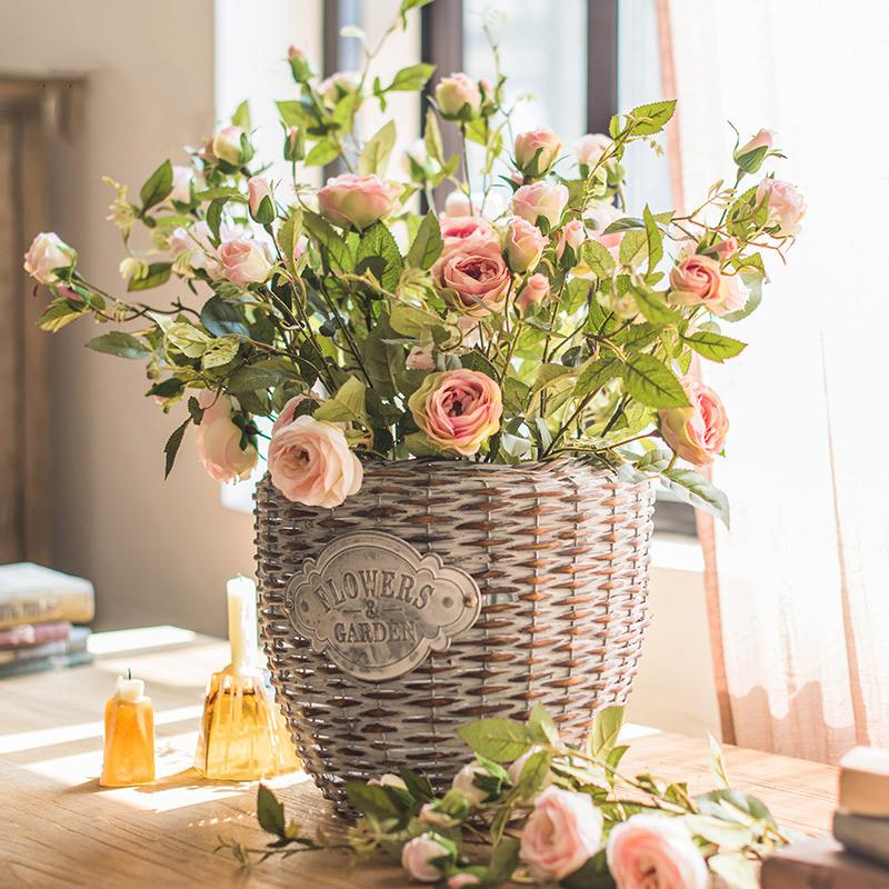 Artificial Flower Silk Rose Flower Bloom and Bud Stem in Pink 39" Tall - RusticReach