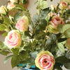 Artificial Flower Silk Rose Flower Bloom and Bud Stem in Pink 39" Tall - RusticReach