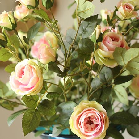 Artificial Flower Silk Rose Flower Bloom and Bud Stem in Pink 39" Tall - RusticReach