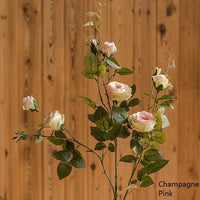 Artificial Flower Silk Rose Flower Bloom and Bud Stem in Pink 39" Tall RusticReach 