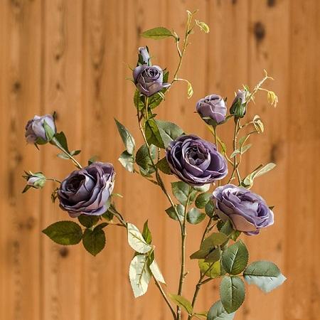 Artificial Flower Silk Rose Flower Bloom and Bud Stem in Purple 39" Tall RusticReach 