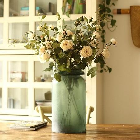 Artificial Flower Silk Rose Flower Bloom and Bud Stem in White 39" Tall - RusticReach