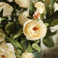 Artificial Flower Silk Rose Flower Bloom and Bud Stem in White 39" Tall RusticReach 