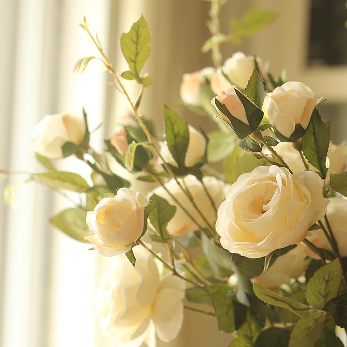 Artificial Flower Silk Rose Flower Bloom and Bud Stem in White 39" Tall RusticReach 