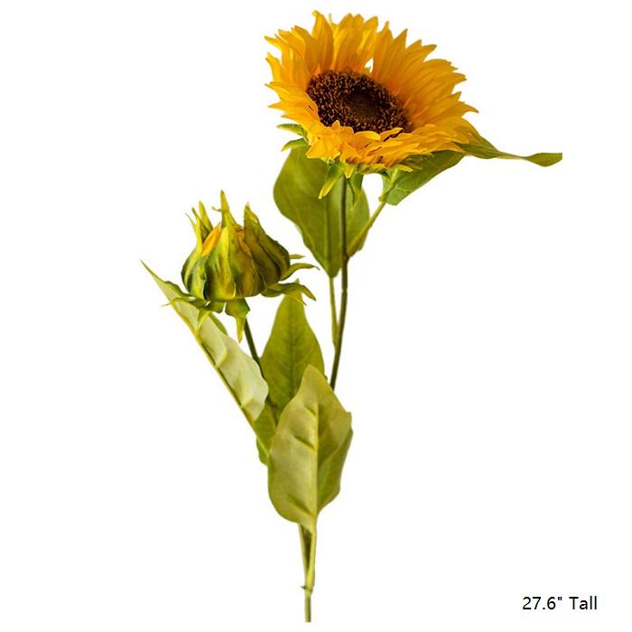 Faux Artificial Flower Silk Sunflower Stem 28" Tall - RusticReach
