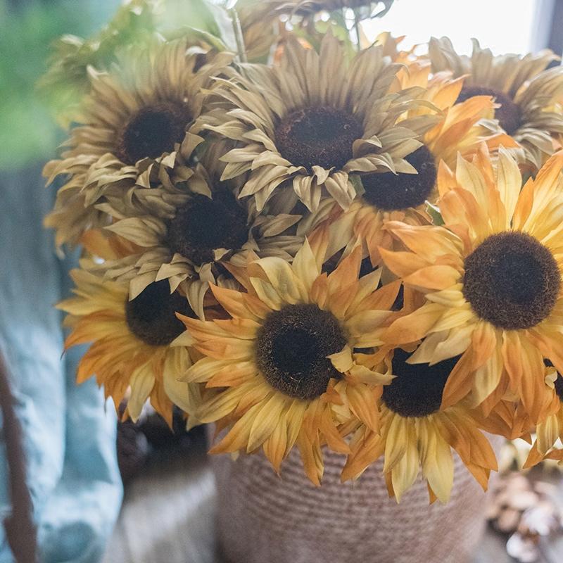 Faux Silk Artificial Flower Van Gogh Sunflower Bunch 21" Tall - RusticReach