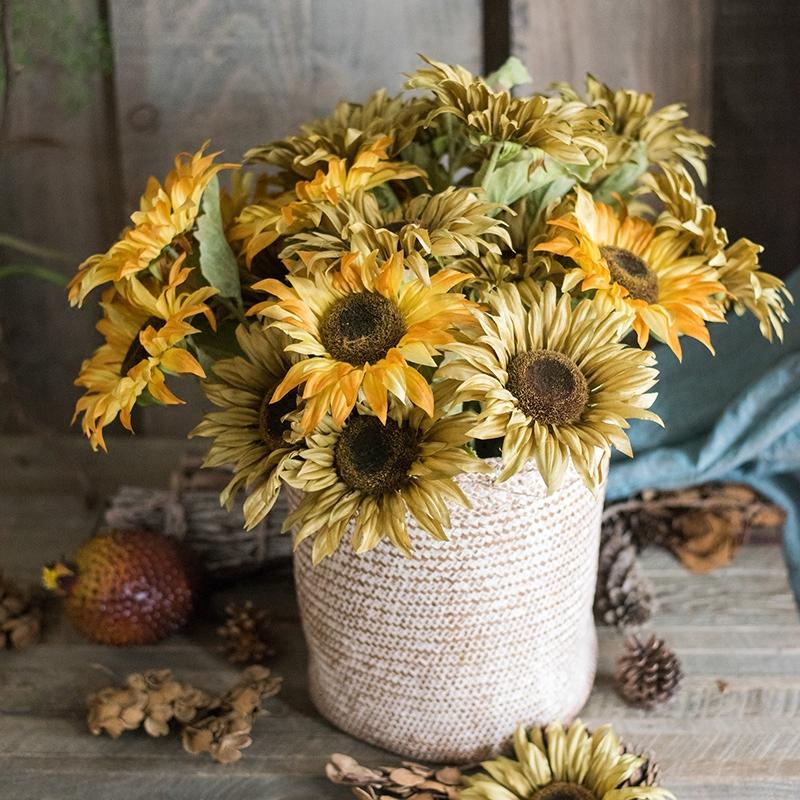 Faux Silk Artificial Flower Van Gogh Sunflower Bunch 21" Tall - RusticReach