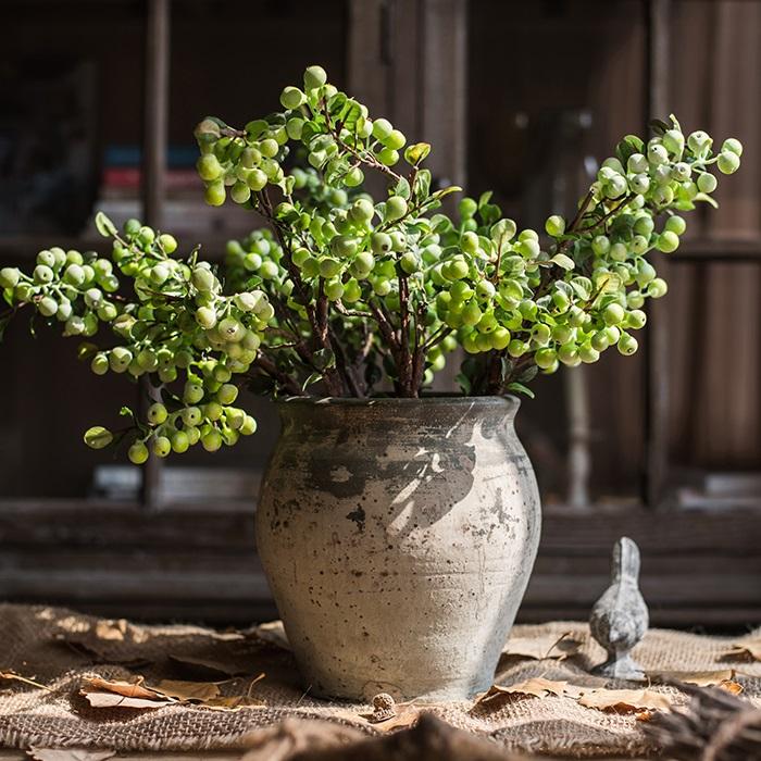 Artificial Fruit Artificial Berry Stem in Green 17" Tall - RusticReach