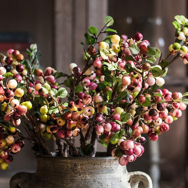 Artificial Fruit Artificial Berry Stem in Yellow Red 17" Tall RusticReach 