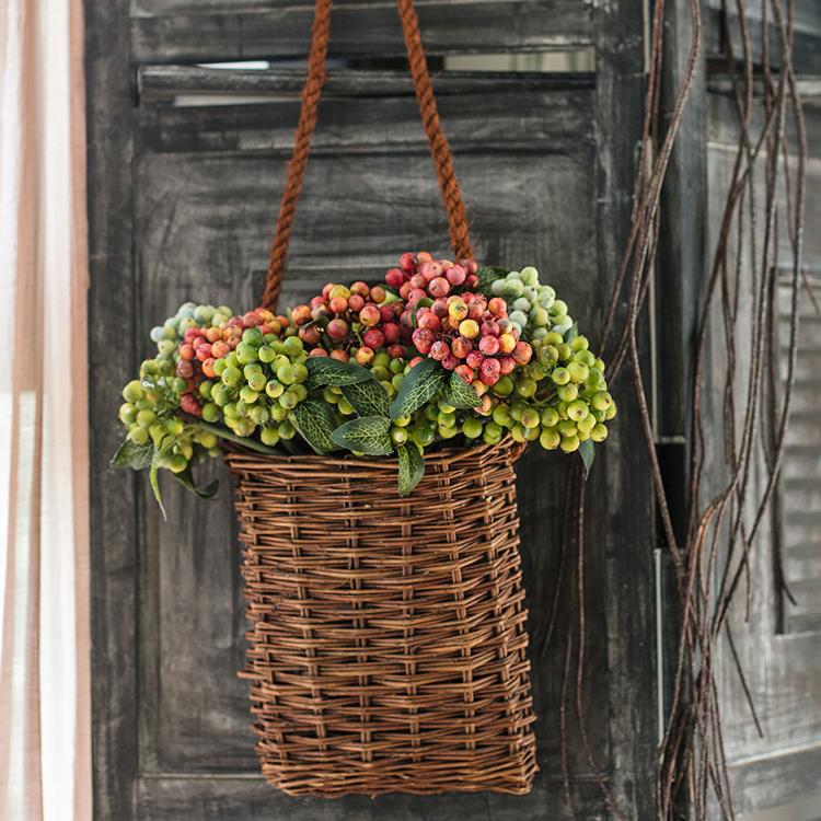 Artificial Fruit Berry Bunch Green and Orange Red 11" Tall Plant Stem - RusticReach