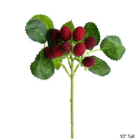 Artificial Fruit Faux Raspberry Fruit Stem Set 10" Tall RusticReach 