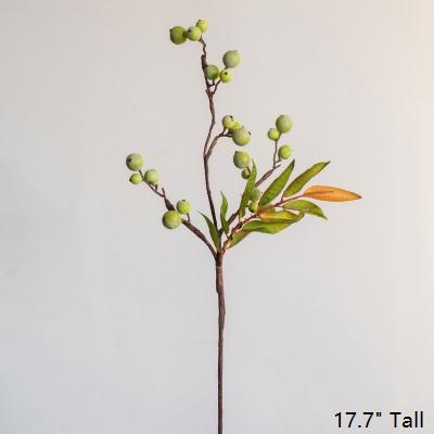 Artificial Fruit Green Berry Leaf Stem 18" Tall RusticReach 