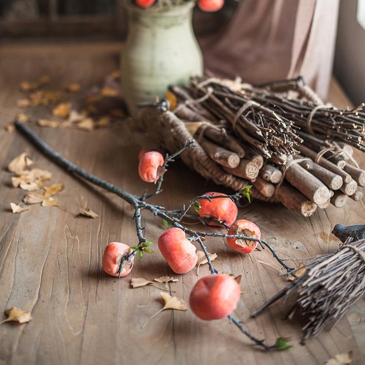 Artificial Fruit Persimmon Fruit Stem 43" Tall - RusticReach
