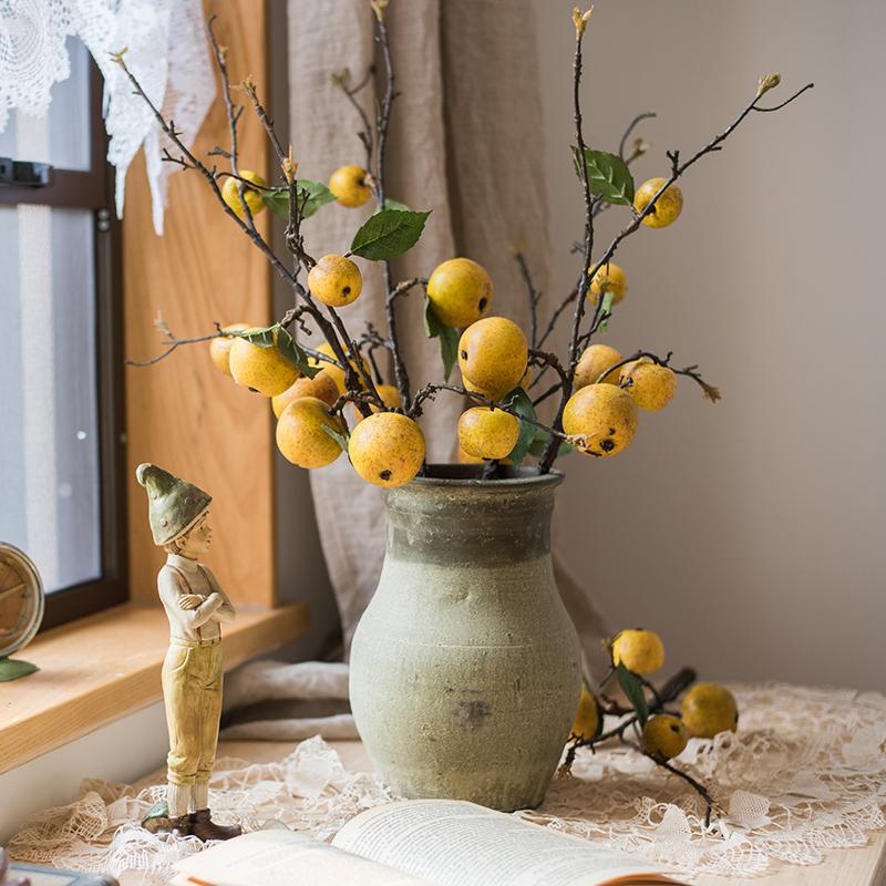 Artificial Fruit Yellow Apple Pear Stem 27" Tall - RusticReach