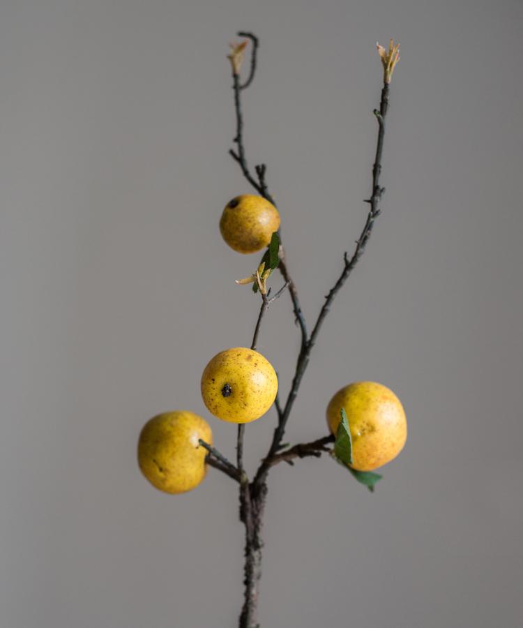 Artificial Fruit Yellow Apple Pear Stem 27" Tall - RusticReach