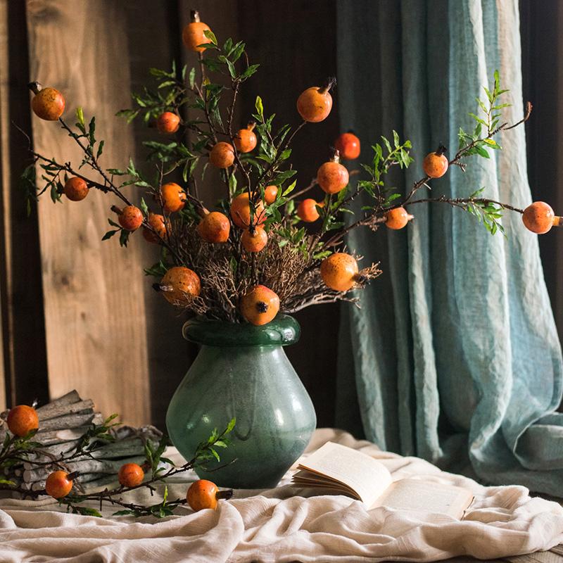 Artificial Fruit Yellow Orange Pomegranate Fruit Stem 36" Tall - RusticReach