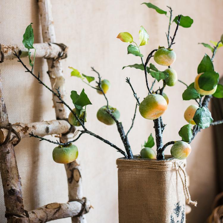 Artificial Green Persimmon Fruit Stem 31" Tall - RusticReach