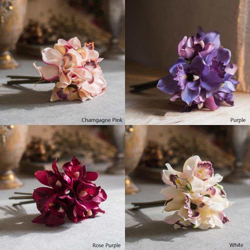 Artificial Silk Orchid Bouquet Small Cymbidium Various Colors - RusticReach