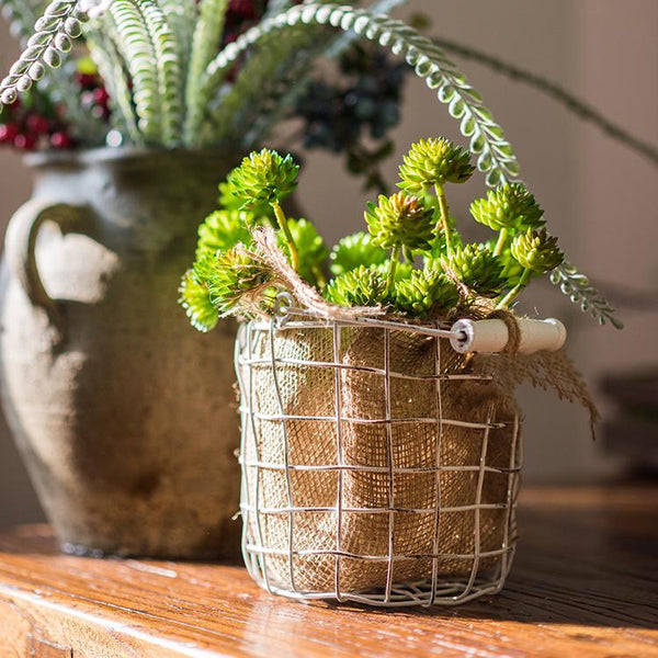 Artificial Plant Faux Succulent Stem Set in Green 13" Tall RusticReach